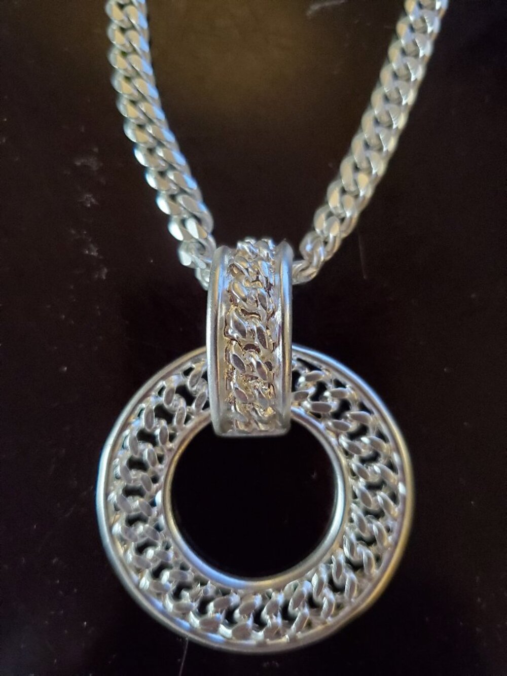Karine Sultan Silver Curb Link Chain Necklace with Large Circular Pendant